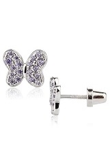 catchy silver cubic zirconia February birthstone butterfly baby earrings
